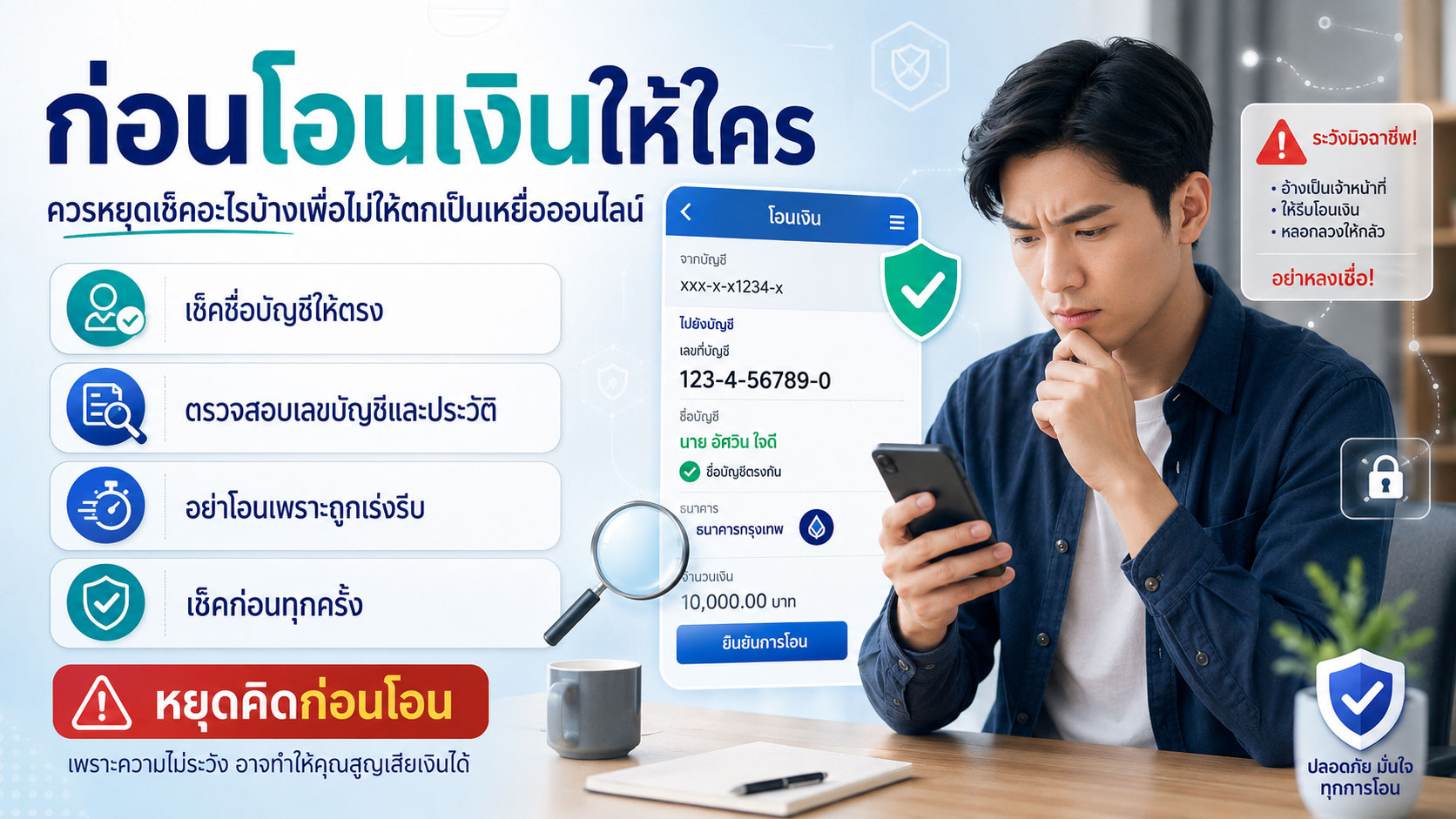 ก่อนโอนเงินให้ใคร ควรหยุดเช็คอะไรบ้างเพื่อไม่ให้ตกเป็นเหยื่อออนไลน์