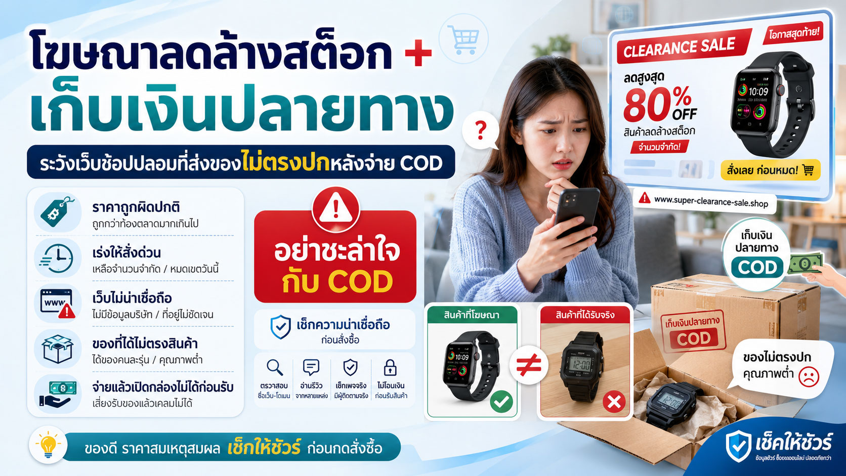 โฆษณาลดล้างสต็อก + เก็บเงินปลายทาง: ระวังเว็บช้อปปลอมที่ส่งของไม่ตรงปกหลังจ่าย COD