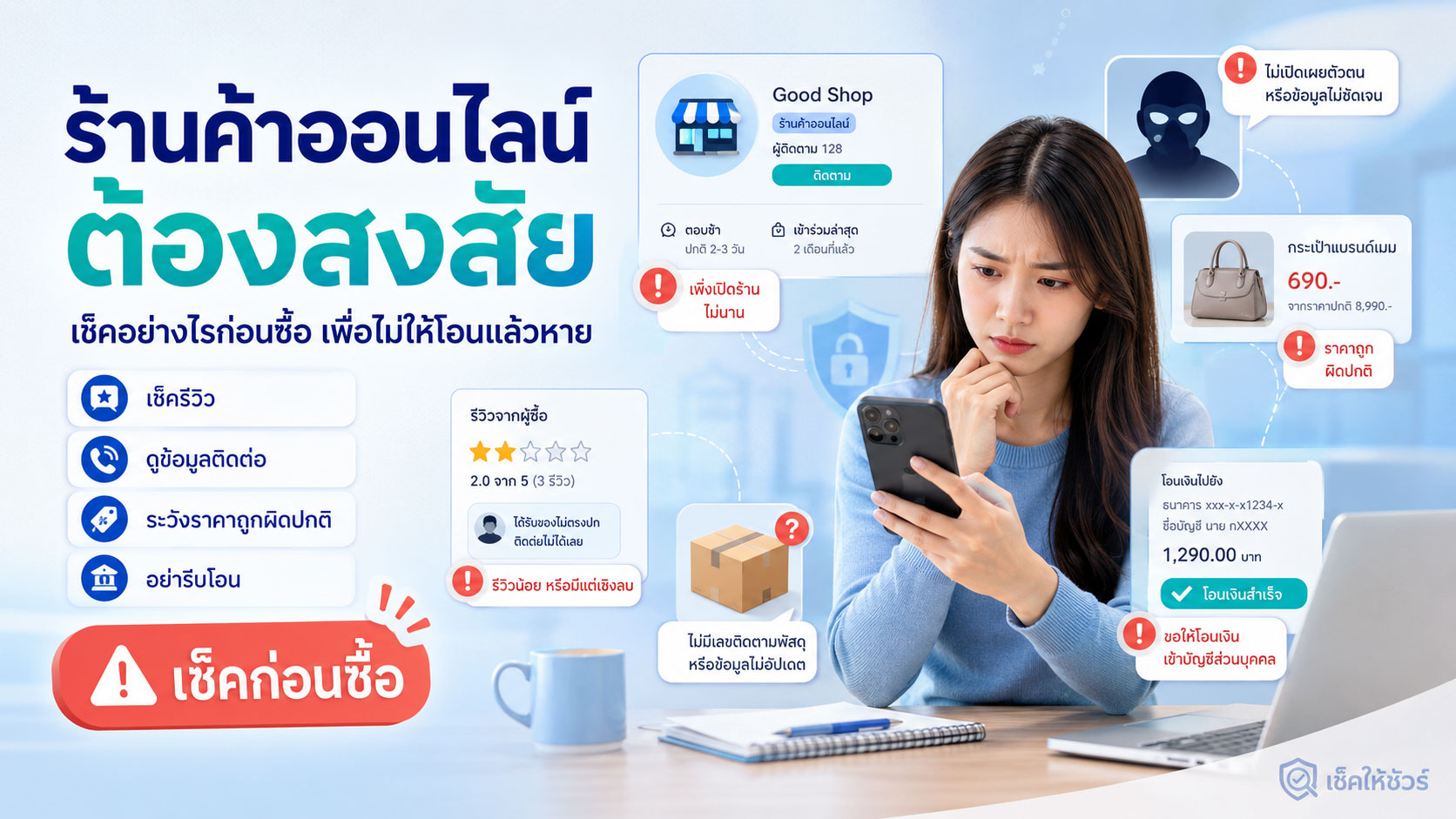 ร้านค้าออนไลน์ต้องสงสัย: เช็คอย่างไรก่อนซื้อ เพื่อไม่ให้โอนแล้วหาย