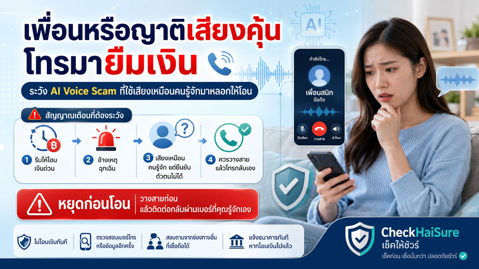 เพื่อนหรือญาติเสียงคุ้นโทรมายืมเงิน: ระวัง AI Voice Scam ที่ใช้เสียงเหมือนคนรู้จักมาหลอกให้โอน