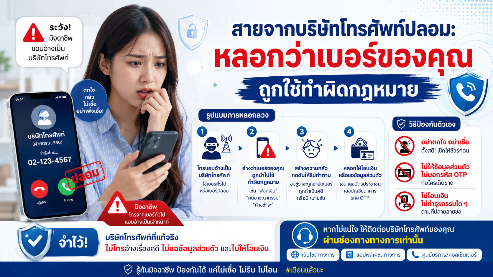 สายจากบริษัทโทรศัพท์ปลอม: หลอกว่าเบอร์ของคุณถูกใช้ทำผิดกฎหมาย