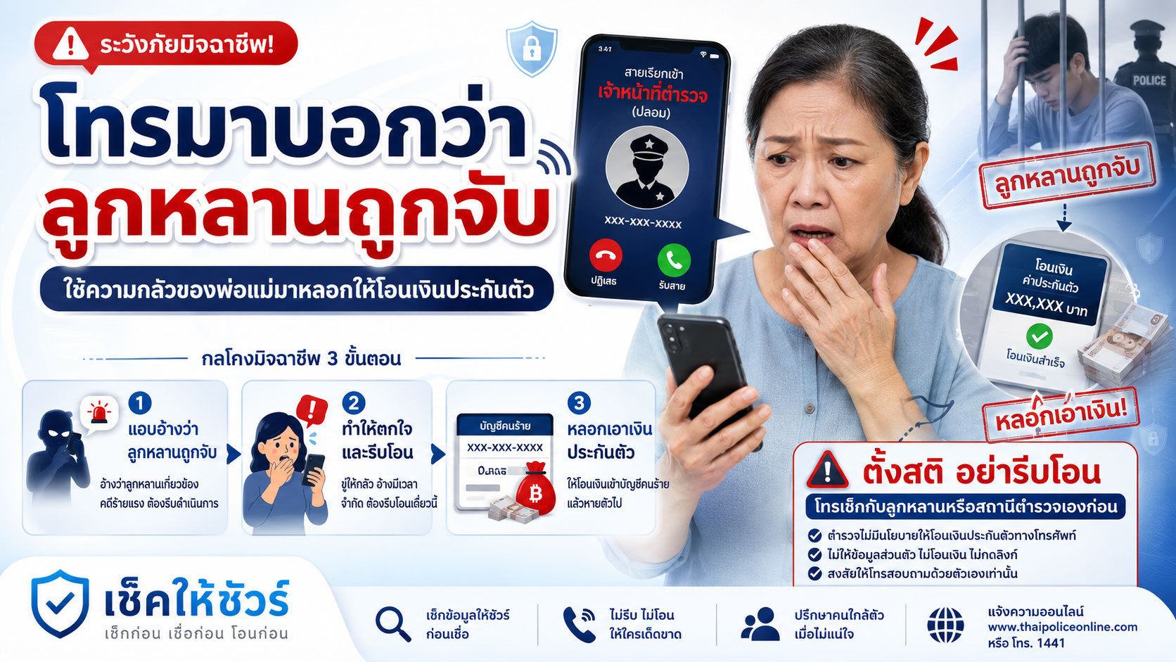 โทรมาบอกว่าลูกหลานถูกจับ: ใช้ความกลัวของพ่อแม่มาหลอกให้โอนเงินประกันตัว