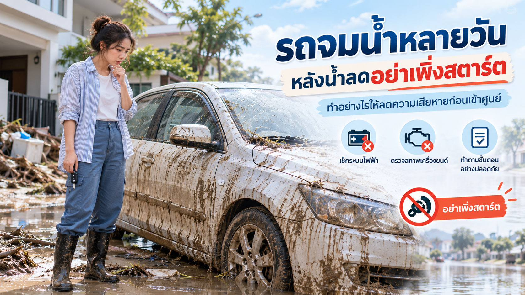 รถจมน้ำหลายวัน หลังน้ำลดอย่าเพิ่งสตาร์ต: ทำอย่างไรให้ลดความเสียหายก่อนเข้าศูนย์